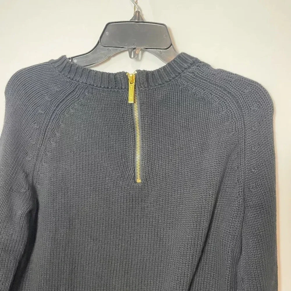 Michael Kors Cable Knit Pullover Sweater Black S Long‎ Sleeve Chevron Designer